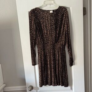 H&M Brown and Black Leopard-Print Long Sleeve Dress